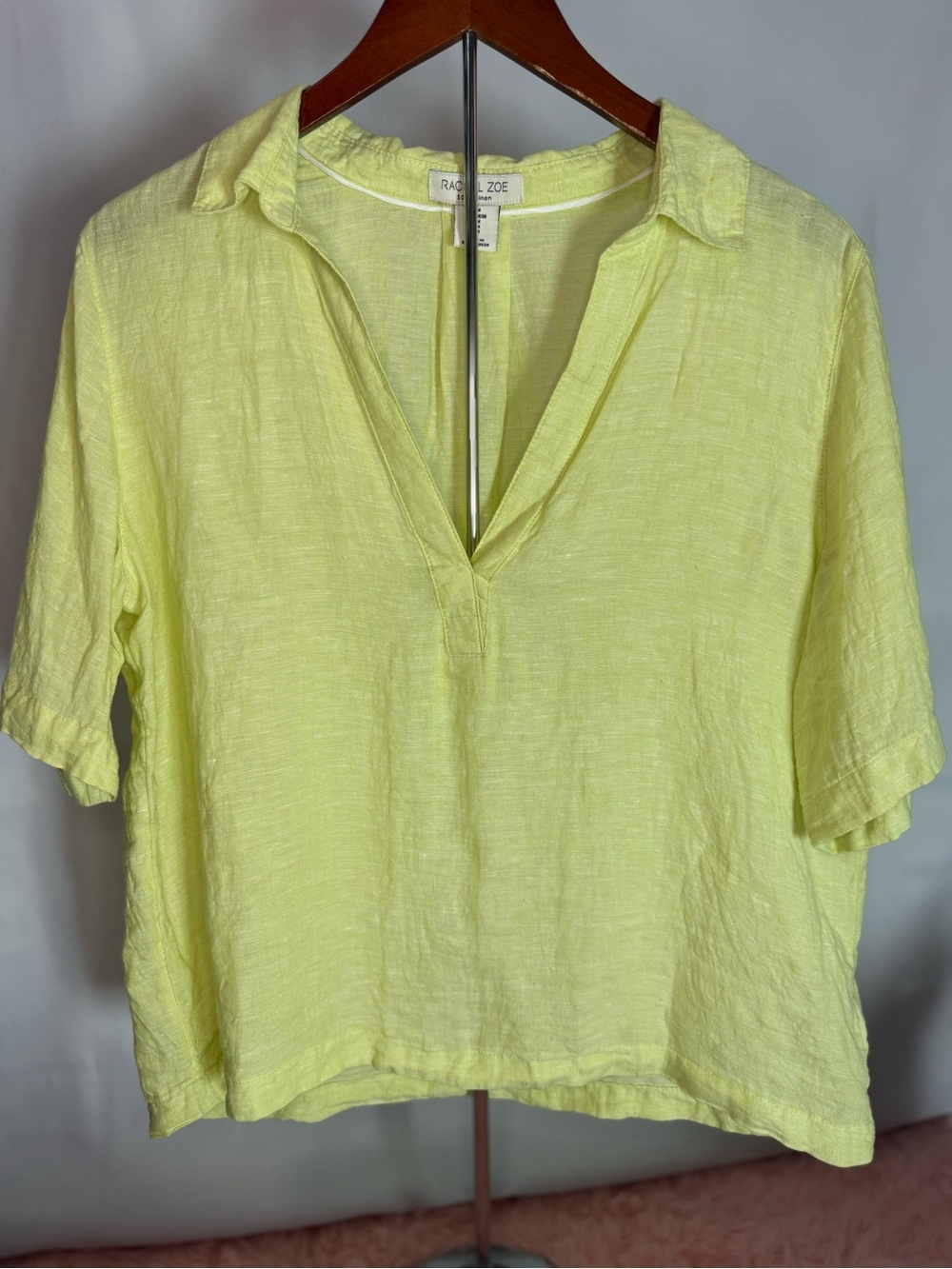 Rachel Zoe - 100% Linen Lemon Yellow V-Neck Short Sleeve Top - Size M